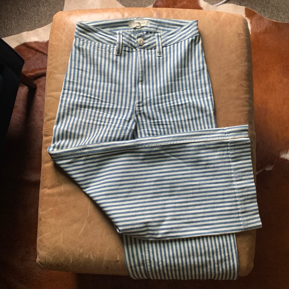 Madewell Emmett Wide-Leg Crop Pants in Herringbone Railroad Stripe